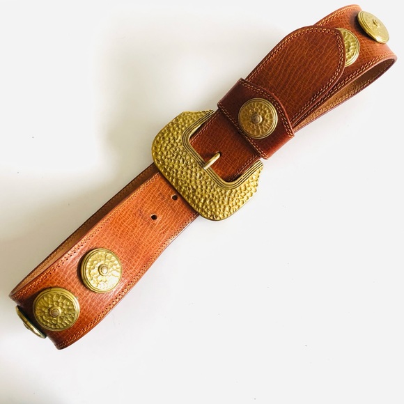 Linea Pelle Cognac Wide Leather Belt With Brass Conchos main image 12
